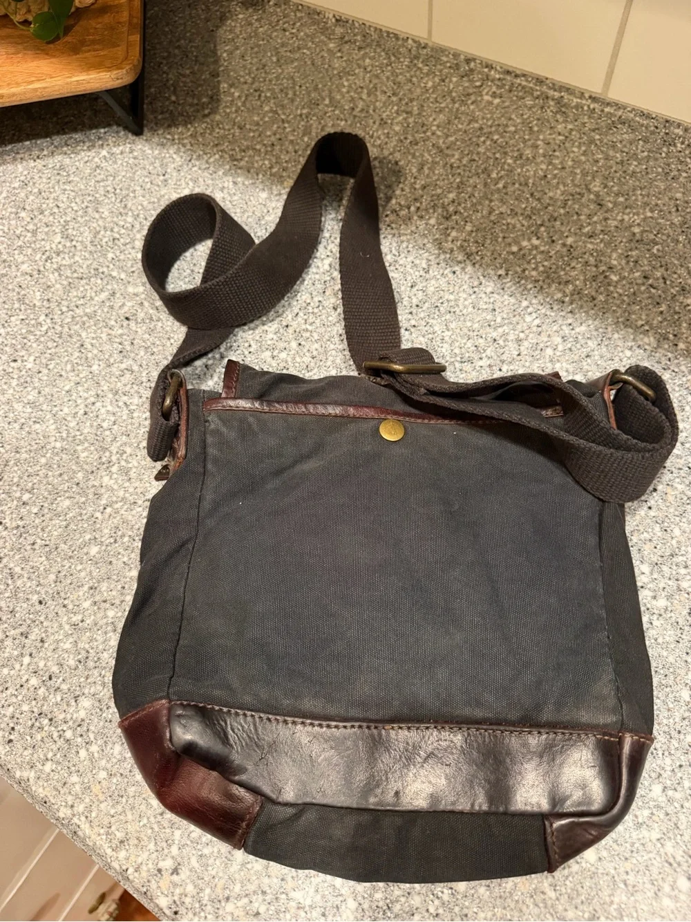 Casual Small Black Rivet Canvas Crossbody Bag with Brown Leather Trim